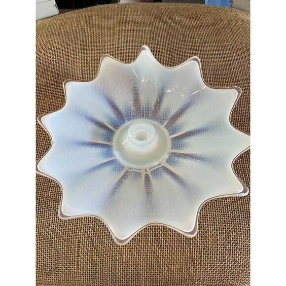 Unique Iridescent Curved White Art Glass Tapered Candle Holder Modern Home Decor - Picture 2 of 8